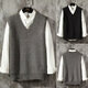JIAYE Couple Young Student Woolen Knitted Vest Men's V-neck Pullover Sleeveless Sweater Vest Vest Thin Black [Single Vest] L