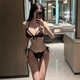 Deseo de probar la ropa interior de Lace-Up de sujetador de tiras de gran tamaño gratis con traje de tres puntos de bikini para mujeres dando regalos de novia negros
