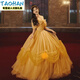 TAO HAN yellow evening dress for women 2024 new high-end light luxury princess Belle same wedding dress French fairy forest yellow S