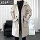 JEEP SPIRIT windbreaker boys spring and autumn hooded mid-length men's loose casual over-the-knee coat winter cotton thickened coat black 996-cotton S 90-100Jin Jin equals 0.5 kg