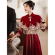 QIANSUIHONG 2025 New Chinese Style Cheongsam Toast Wear Bridal Red Tassel Shawl Wedding Engagement Dress Evening Dress Women LDS Ankola Burgundy Long Sleeve XL