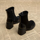 Lu Rang Song Frauen Martin Boots Frauenschuhe dicke Ferse plus Fleece-Stiefel Frühling und Herbst Neue High-End Korean kleine Knöchelstiefel modische kurze Stiefel Dünne Stiefel Schwarze Heel Höhe 6 cm 38