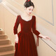 Li Baixin's fugitive princess toast dress autumn and winter velvet long-sleeved engagement dress Hepburn style bride wedding homecoming dress for women burgundy S