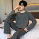 Pajamas para hombres para hombres en primavera, otoño e invierno, de manga larga, suelta suelta más grasa más de gran tamaño, cuello redondo simple para usar ropa casera fuera de YEX9906 L (recomendado 100-130Jin [Jin iguala 0.5 kg]) todo tamaño