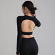 KEJIMITAO European and American ins sexy backless yoga wear with chest pad sports top autumn and winter Pilates training tight long sleeves black M
