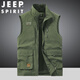 
JEEP SPIRIT stand-up collar vest for men wearing fleece slim fit large size workwear multi-pocket vest middle-aged vest Khaki 677A short velvet plus 3XL