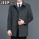 JEEP SPIRIT春秋羊毛呢子大衣中老年男士加厚翻领外套保暖大码扣子款夹克 黑色中长款【加绒】 185/96A 155-175斤