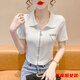 Yan Xunmo short-sleeved new summer zipper cardigan Polo neck T-shirt design niche high-waist short top for women white M [85~100Jin[Jin equals 0.5 kg]]