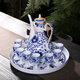 Xihe Yinyao Xihetang Jingdezhen Ceramic Wine Set Liquor Goblet Spirit Cup Blue and White Flask Set Wine Cup Tangle Lotus Style (1 Pot, 10 Cups, 1 Tray)
