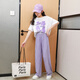 Nickybaby Girls Summer Set à manches courtes 2025 Nouveaux vêtements pour enfants à la mode moyens grands enfants pour enfants en deux pièces Vêtements d'été décontractés 15009 violet + 9922 blanc [set] 140
