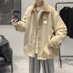 POUM coat men's jacket spring and autumn lamb wool plus velvet thickened trendy brand cotton jacket corduroy Jinjiang cotton top clothes LTT-7862 Khaki XL