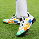 Feelaces Children's Rotary Button Schnürfußballschuhe Trainingschuhe TF gebrochene Nägel Jungen und Mädchen Mittelschüler Künstliche Gras-Sneaker 9893 Weiß 30