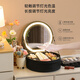 NiceLand cosmetics bag with LED light, round mirror cosmetics storage bag, large capacity, portable hand strap, battery, black