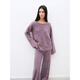 Fu Zhien Half-cooked Winter Dingshe Cashmere Brushed Comfortable Loose Round Neck Sweater Straight Pants Knitted Suit 2024 Iris Color-Top S