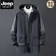 JEEP SPIRIT spring, autumn and winter thickened large size windbreaker men's medium-length coat loose thin velvet trendy fat casual coat new style men's black (plus velvet and thickened) 6XL 225-244Jin Jin equals 0.5 kg