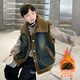 Fairy Tale Classroom Children's Thickened Denim Vest Jacket to Wear 2024 Winter Boys' New Warm Vest for Medium and Large Children Blue 160cm Recommended height is around 145-155cm