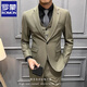 ROMON Groom's Suit Men's Business Professional Formal Wedding Dress British Style Casual Slim Korean Style Suit Men's White Three-piece Suit XL