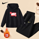NIKE Nike Girls Suit Plus Velvet New Year Red 2025 Winter Boys Two-piece Set Children's Thickened Hooded Sweatshirt True Black 2236 Autumn and Winter Plus Velvet Style High Weight 130 /7 Recommended Height 116-122cm