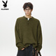 Playboy (PLAYBOY) retro old money Henry collar polo sweater men's autumn and winter thickened warm sweater lazy style pullover sweater jacket Moss green XL