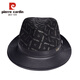 Pierre Cardin Genuine Leather Hat Men's Middle-aged and Elderly Casual Retro Jazz Hat Outdoor Versatile Gentleman Hat Sheepskin Black Medium XL (57-58cm)