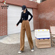 Woodpecker corduroy wide-leg pants for women in spring and autumn high-waist loose strip fleece straight trousers autumn and winter plus velvet thickened pants trendy regular 1049# brown [model] 2XL [recommended 133-150Jin [Jin equals 0.5 kg]]