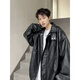 Zhidou Lederjacke Herrenherbst und Winter Amerikaner Retro gutaussehende streetähnliche lockere Gelegenheitsmotorradanzug PU Lederjacke WJS-W9274 Black M.