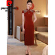 Pierre Cardin Official Burgundy Cheongsam Toast Wear Bride Wedding Chinese New Engagement Dress Back Door Dress Autumn Long Sleeve Burgundy Long Sleeve L