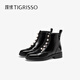 Luansu 2024 Herbst und Winter Neue weiche Kuhpferd Martin-Stiefel neue chinesische Stil-Falten-Frauenstiefel TA54703-12 Schwarzes Cowide Leder 36 230mm