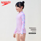 Speedo Hualala series children's printed long-sleeved sun protection soft one-piece swimsuit for girls 24 new seaside surfing swimsuit pink all-inclusive design, effective sun protection 120-130cm 7-8 years old