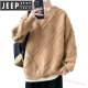 JEEP SPIRIT假两件圆领毛衣男秋冬季菱格提花针织衫青年加厚保暖打底毛线衣 9227黑色 XL 约120-140斤可穿