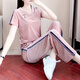 OYZ Hong Kong trendy brand short-sleeved suit for women summer new loose slimming fashionable casual V-neck wide-leg pants two-piece set trendy pink L