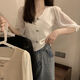
Light and Red 2025 summer new ice silk chiffon spliced ​​V-neck short-sleeved sweater lady thin base shirt short top MCL 3523 white one size (70-125Jin [Jin equals 0.5 kg] can be worn)