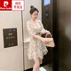 皮尔卡丹（pierre cardin）方领雪纺连衣裙女夏装2025新款炸街小个子减龄显瘦收腰网纱仙女裙 杏色裙子9435初 XL