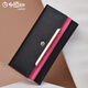 Goldlion Wallet Women's Long Genuine Leather Women's Tri-fold Wallet Cowhide Bag Fashion Clutch Mobile Phone Bag Large Capacity Clutch Black with Plum Red Officially Authorized - One fake will be fined ten