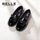 Belle children's shoes for girls spring and autumn children's black leather shoes student shoes back to school performance shoes British style campus etiquette shoes for middle and older children black-DE0336 35