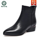 Bottes courtes en cuir de pic pour femmes 2025 Nouveau automne et hiver pointu à talons épais en cuir souple Martin Martin printemps et automne talon moyen chaussures de femmes petites bottes nues couleurs abricot (ajouter la toison pour rester au chaud) 38
