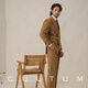 CULTUM wool blended autumn Italian-style lapel double-breasted suit suit men's high-end business casual formal two-piece suit tan two-piece suit L (52B)
