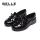 Belle children's shoes for girls spring and autumn children's black leather shoes student shoes back to school performance shoes British style campus etiquette shoes for middle and older children black-DE0336 35