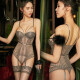 Musanvilli New sexy underwear European and American palace retro corset tights steel lace vest garter set for women Gray: corset vest + removable garter + underwear + stockings M