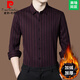 Pierre Cardin high-end 100% pure wool shirt men's long-sleeved 2022 winter business casual plaid velvet thickened warm shirt 876 thickened style - gray velvet 175/XL recommended 135-155Jin Jin equals 0.5 kg
