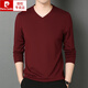Pierre Cardin Herrenkleidung, Mulberry Seiden-T-Shirt, Herren V-Ausschnitt mit langärmeligen Frühling im mittleren Alter und Herbst, Dünne Herrenkleidung, Papas Herbst Top 1506 Navy 175