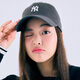 MLB棒球帽子男女通用韩版软顶休闲洋基队遮阳送礼CP77 炭灰小白标NY