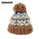 Kenmont alpaca terry jacquard knitted hat for women in autumn and winter to prevent cold and warm wool ball ear protection beanie 9442