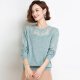 Su Xing Knitted Sweater Women's Short Spring and Autumn New Style Round Neck Sweater Women's Thin Loose Hollow Top Versatile Western Style Lace Bottoming Shirt QY1115 Gray Blue M