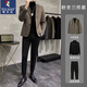 Woodpecker (TUCANO) autumn and winter thickened woolen small suit men's jacket slim fit casual Korean style handsome suit for men brown woolen + black sweater + velvet trousers set L