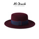 Mr DUCK Australian wool flat top hat for women New Year atmosphere festive hat Qiji red French style handmade felt hat MW462145-enamel wine red (double patchwork ribbon) L (57-58cm)