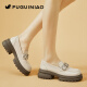 Zapatos de cuero genuino de cuero fugui pájaro gruesas mocasines gruesas para mujeres 2024 nuevos zapatos solteros con la esponja de punta redonda para mujeres zapatos de cuero pequeño fn0235/1049 negro 35