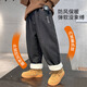 MCTICCO Jungen plus Samtjeans 2024 Kinder verdickter Lammvelvet Schwarze Hose für große Kinder Winter integrierter Samt gerade Hosen 13067 Schwarz [extra dicker Lammvelvet] 160