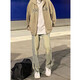 POUM men's joint yellow mud jeans men's spring and autumn style high street retro American straight fit loose casual pants WKXS-K679 yellow mud L