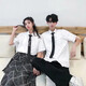 Shelijia People Blanc Shirt à manches longues Men de couple lâche Suite DK Style coréen TRENDY Student Graduation Class Photo Vêtements Casual Hommes Men Shirt White + Tie + pantalon M